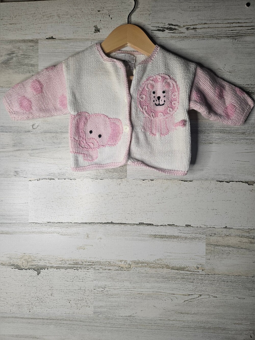 Artwalk 100% Cotton Knit Animal Sweater 12 months Baby Girl Elephant Lion Embroi